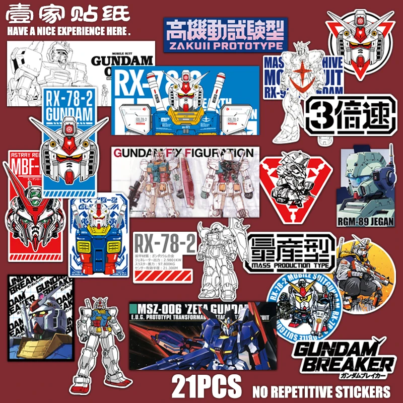 

21Pcs Anime Gundam Peripheral Stickers Creative New Laptop Stickers Luggage Ipad Waterproof Phone Car Stickers Gift for Friends