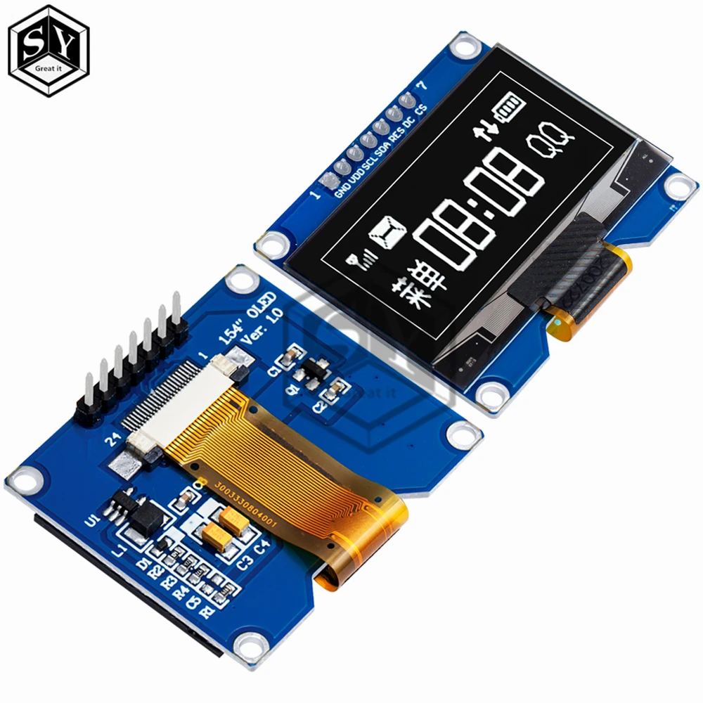 1.54 inch 7PIN White Blue OLED Screen Module SSD1309 Drive IC Compatible for SSD1306 SPI Interface 128*64