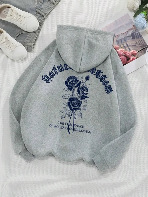 Moda damska bluzy Vintage litery i kwiaty bluzy z nadrukiem wiosna sweter z wycięciem pod szyją luźny polar bluzki damskie ubrania