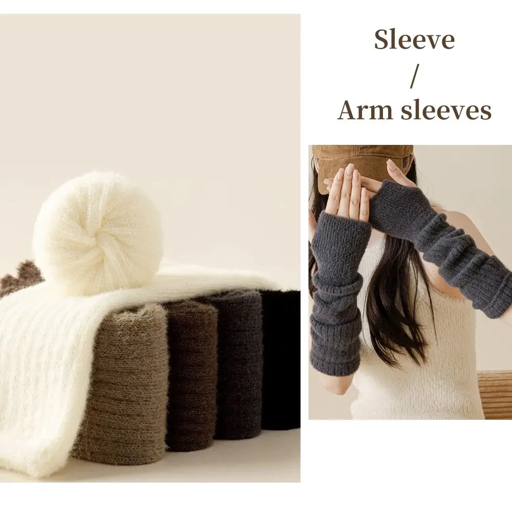 Hot Winter Y2K Solid Arm Sleeve Women Warm Sleeves Fashion Punk Gloves Fingerless Mitten Long Knitted Arm Warmer Girls Clothes