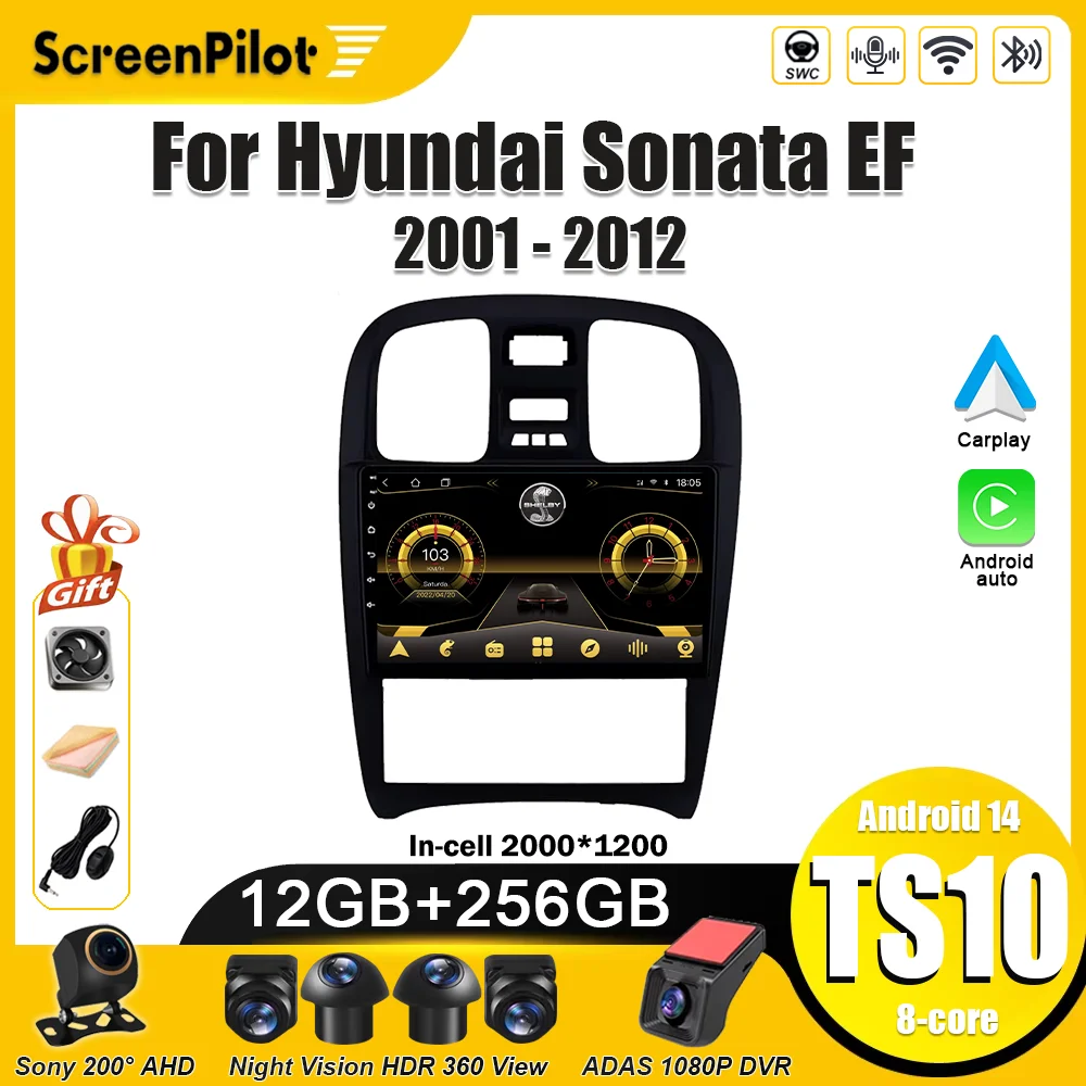 Android 14 для Hyundai Sonata EF 2001-2012 Автомобильный радиоприемник с GPS-навигацией Беспроводная Android 8-ядерная интеллектуальная система Auto RDS