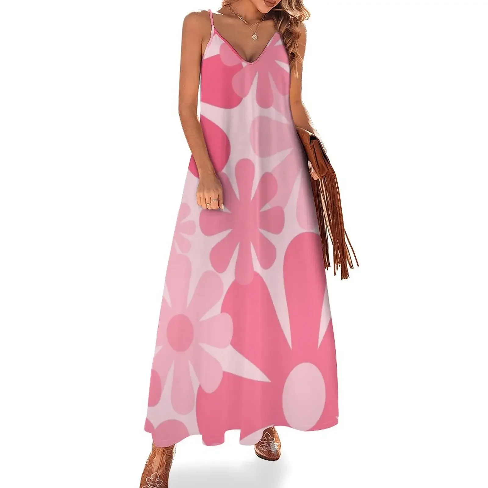 

Retro 60s 70s Flowers - Vintage Style Floral Pattern Pink Sleeveless Dress dresses for prom prom dress 2025 Dress