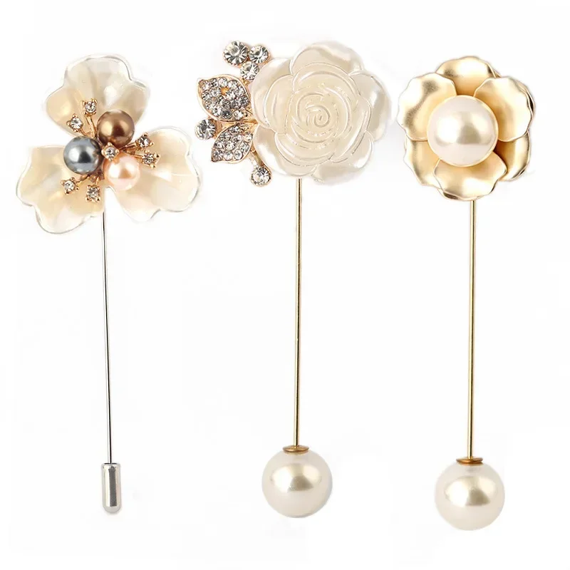 Fashion New Sweater Lapel Pins and Brooches Rose Flower Corsage Camellia Long Needle Pin Women Shawl Scraf Buckle Accessories