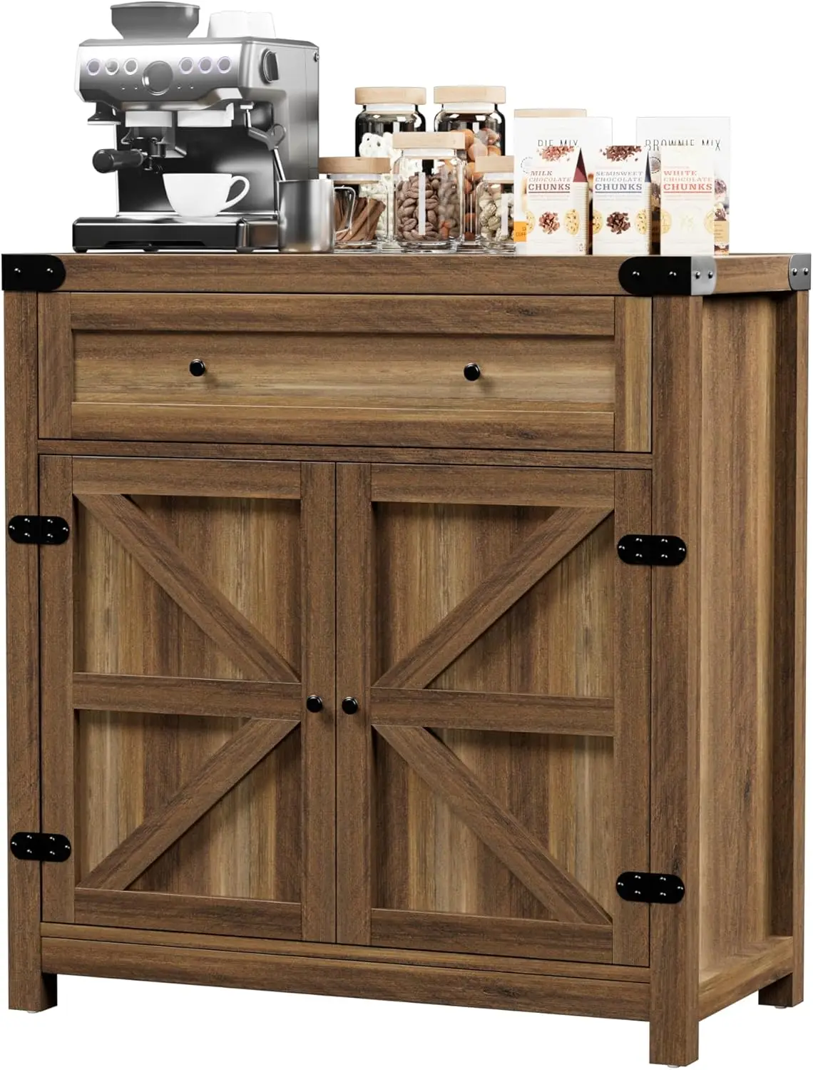 

Bar Cabinet with Drawer & 2 Doors - 31.59" W Rustic Sideboard for Home Bar, Wine Storage & Coffee Station, Farmhouse