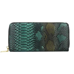 Women's Wallet with Crocodile Pattern Long Style Large Capacity Gradient Color Retro Style Solid Color Wallet