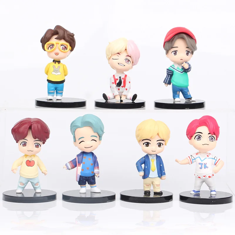 7PCS/Set Kawaii KPOP Star TOP Group Bangtan Boys PVC Figure Toys Groups A.R.M.Y Action Figures Dolls Gift for Fans Girls