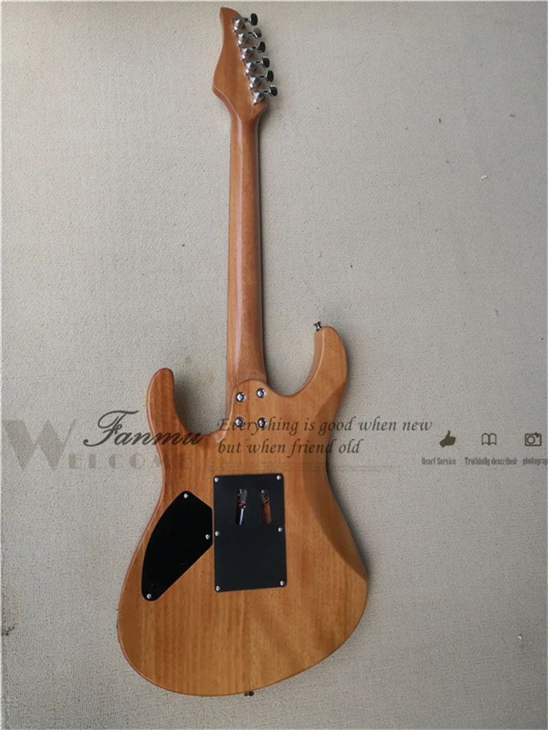 6 String Electric Guitar, Suh Guitar, Yellow Red Squilted Maple Veneer Mahogany Body, One Piece Wood Neck, Locked Buttons,