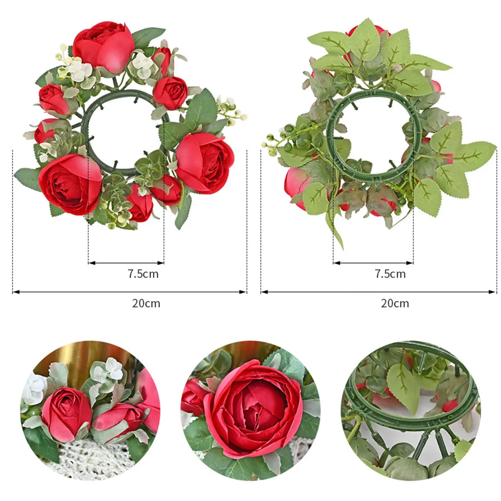 Candle Ring Artificial Wreath Decorative Flower Arrangement Pillar Candle Holder for Easter Thanksgiving Door Festival Wedding