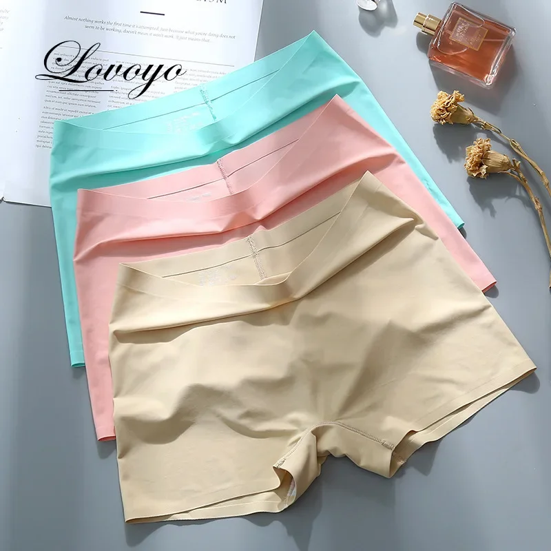 Ice Silk Safety Shorts Women Summer Boxer Briefs Thin Breathable No-Curling Underpants High Waist Boyshorts Four-Corner Legging