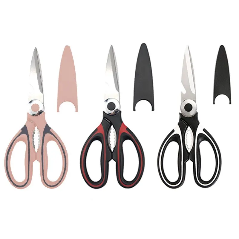 Stainless Steel Kitchen Scissors Multifunctional Household Chicken Bone Scissors With Lid Can Be Opened To Clip Walnuts