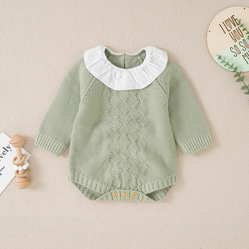 Autumn Baby Bodysuit Knitted Child Clothes 0-18M Overalls Tops Fashion Plaid Romper Infant Girl Boy Newborn Jumpsuit Long Sleeve