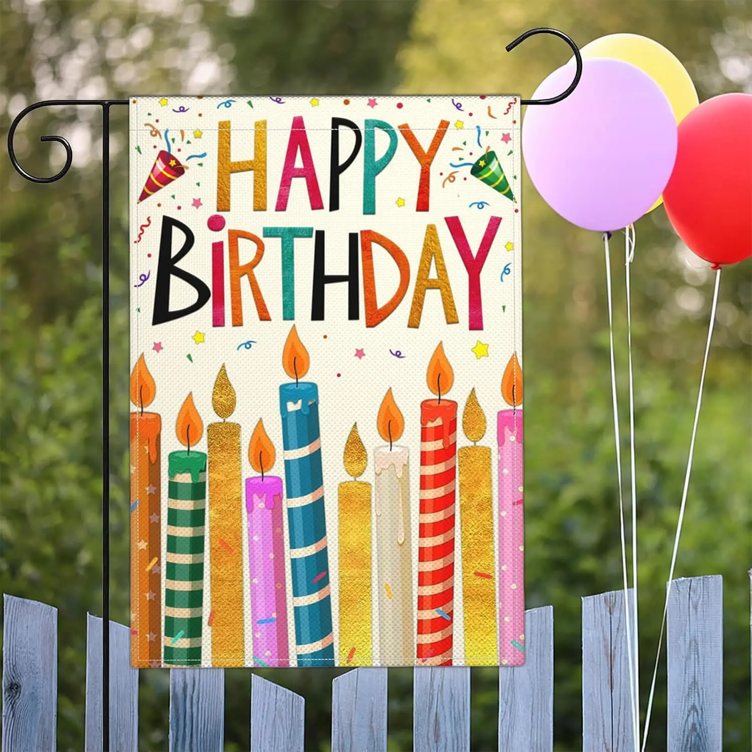 Happy Birthday Garden Flags for Outside 12x18 Inch Double Sided 3Ply Polyester Birthday Cake Garden Flag Suitable for Outdoo JHH