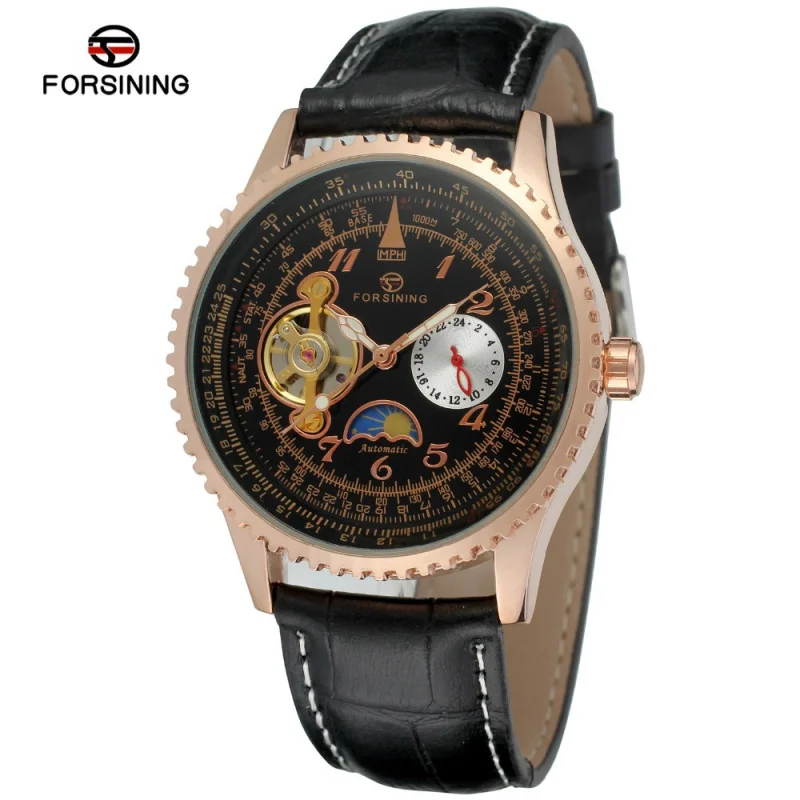 Free Shipping OUTLETSwish forsining Men's Fashion Casual Tourbillon Sun Moon Star Automatic Mechanical Watch