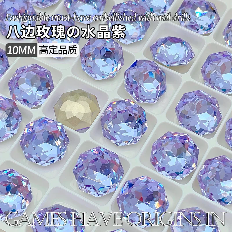 K9 คริสตัล 10 มม.แปดเหลี่ยม Rose เพชรดอกไม้ Facets Pointed Bottomed อัญมณีใช้สําหรับต่างหูสร้อยคอเครื่องประดับเล็บอุปกรณ์เสริม