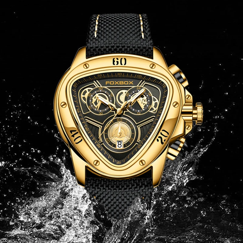 2023 LIGE Original Golden Watch For Men Luxury Brand Military Leather Big Gold Chronograph Male Wristwatches Relogio Masculino