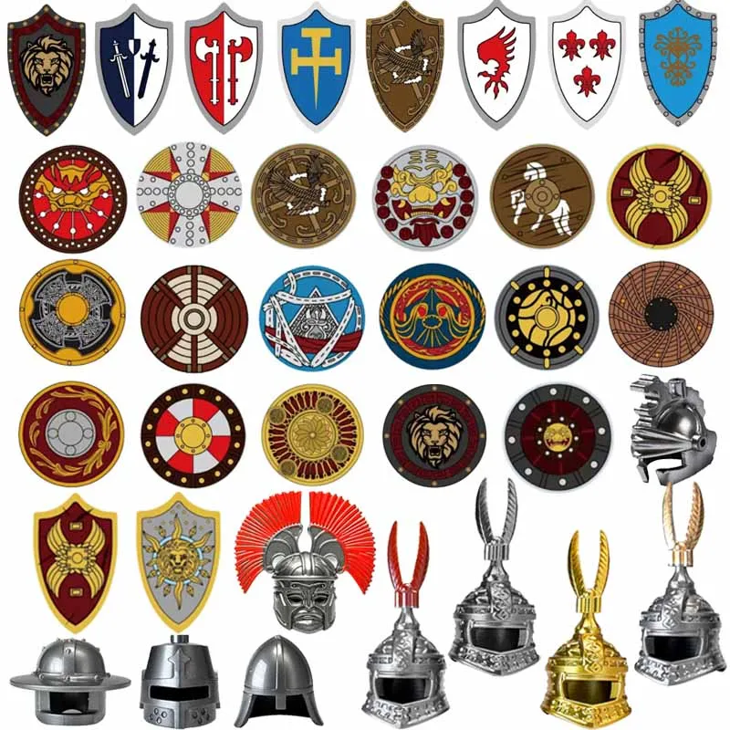 Medieval Military Parts Building Blocks Warrior Soldiers Castle Figures Knights Printed Shield Helmet Accessories DIY Bricks Toy