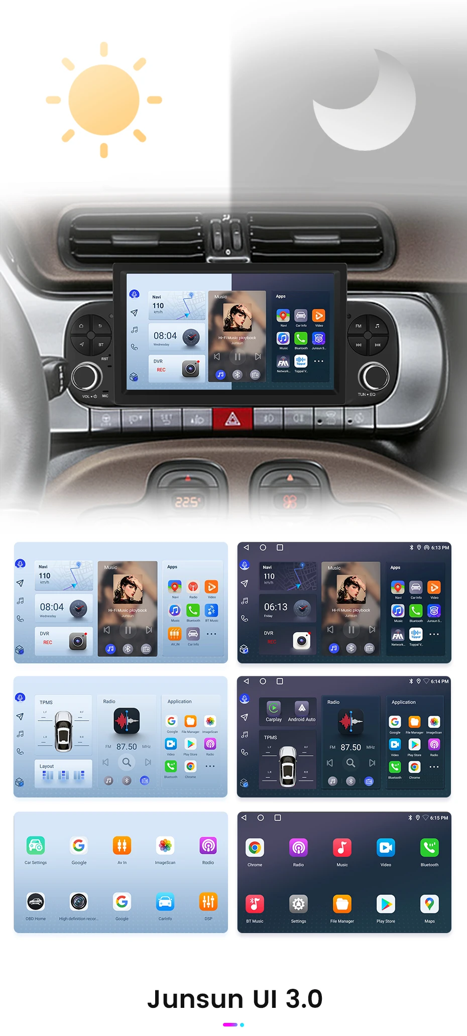 Junsun 7" Wireless Carplay Android Auto Autoradio für Fiat Panda 2013 2014 2015 2016-2020 Stereo GPS Multimedia Player 4G FM SWC – Detail 5
