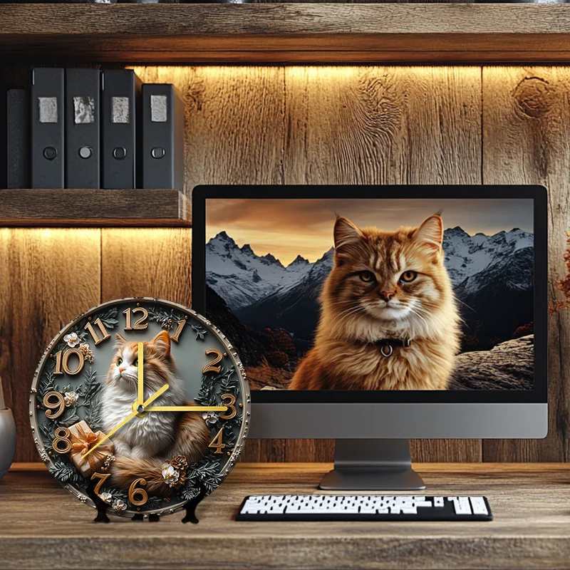 Persian Cat Decorative Pet Clock Perfect Memorial Gift for Cat Lovers, Ideal for Home Décor  Pet Stores, Great Christmas Present