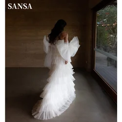 Sansa Elegant Pleats Tulle Big Bow Wedding Dress Exaggerated Multilayer Vestidos De Novia White After the Party Dress