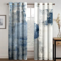 Blue Gray Graffiti Art Texture Abstract Design Art Free Shipping 2 Pieces Thin Shading Window Curtains for Living Room Bedroom