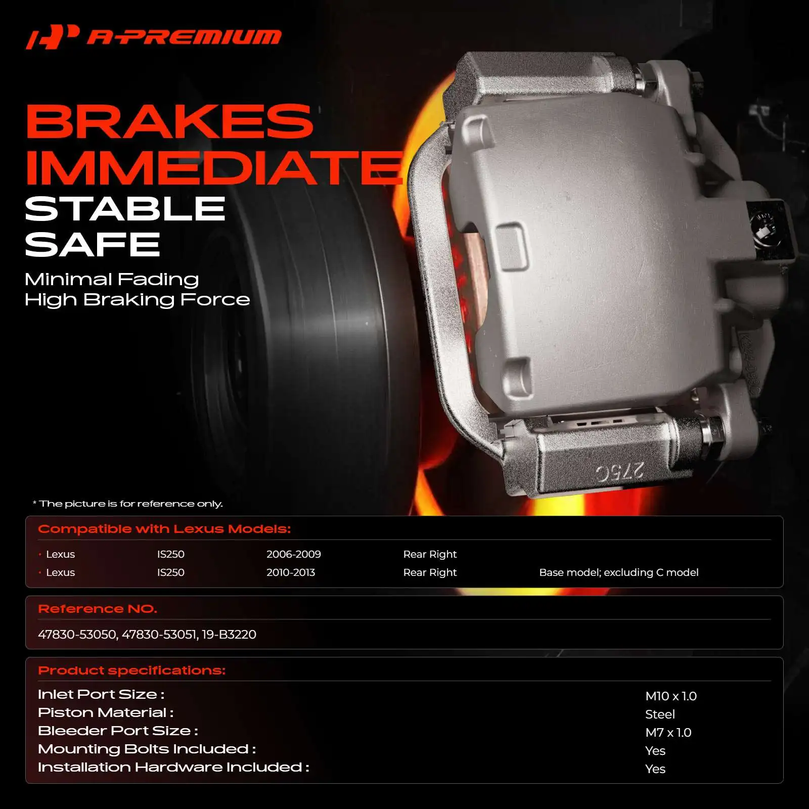 A-Premium Rear Right Passenger Disc Brake Caliper for Lexus IS250 2006-2013