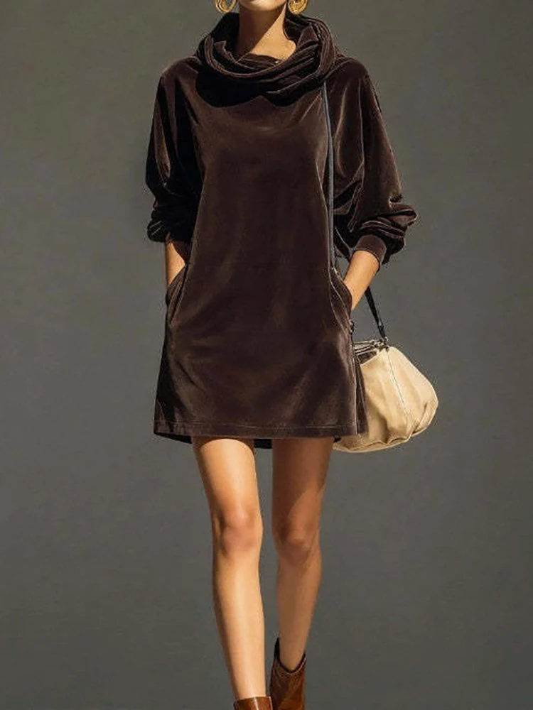 Robe de soirée à manches longues en Patchwork à capuche, Mini robe décontractée en velours pour femmes, robe élégante à la mode pour dames, Streetwear, printemps automne