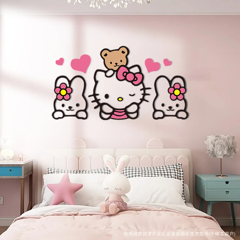 DIY Cartoon Anime Hallo Kitty Bär Wand Aufkleber Kawaii Acryl Kristall 3D Selbst-montage Wand Aufkleber Mädchen Schlafzimmer Dekoration