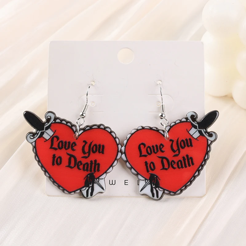 1Pair Valentine Woman Dangle Earrings Acrylic  Skull Heart Ouija Jewelry For Festival Birthday Gift