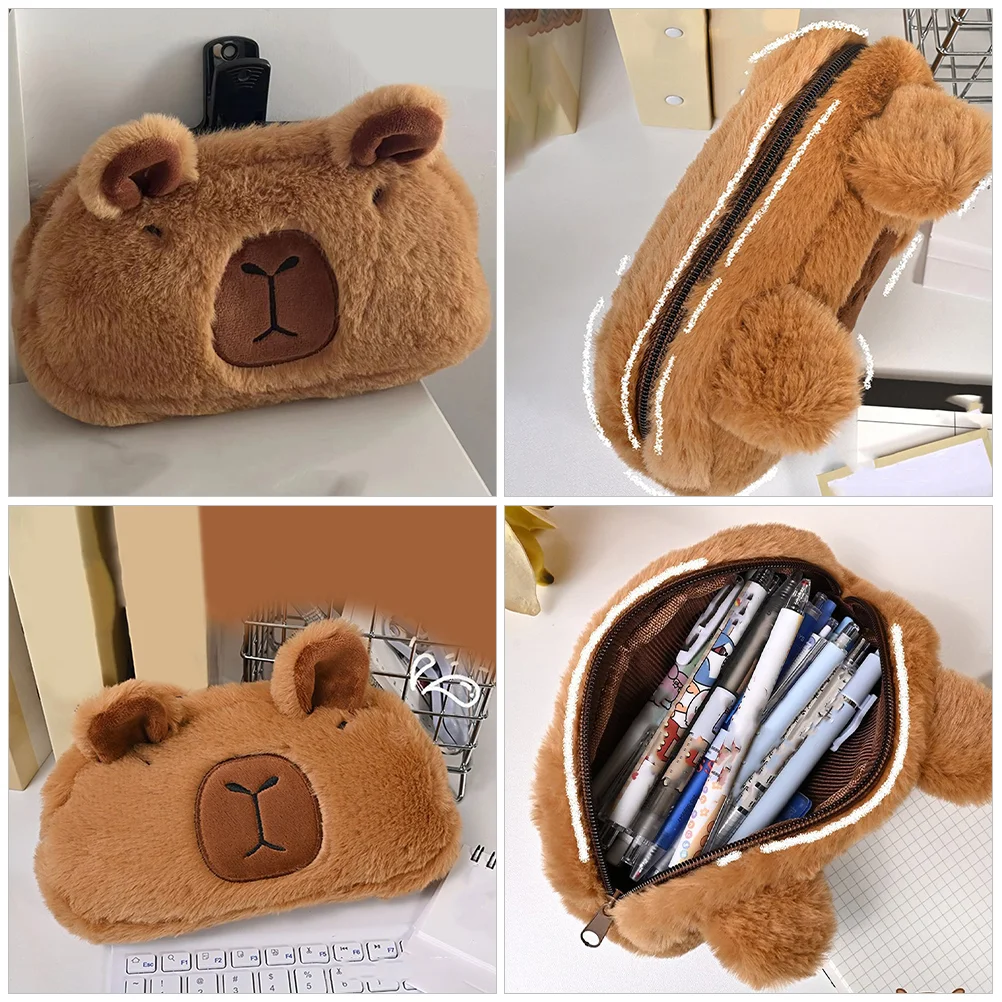 Cartoon Pencil Case Plush Storage Bag Box Carrying Portable Pouch Multi-function Miss Holders