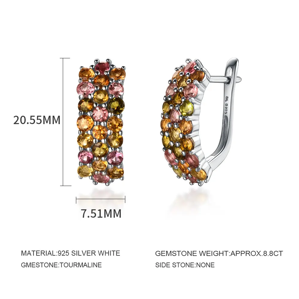 Natural Brazil tourmaline clasp earring 925 sterling silver fine jewelry multi-color gemstone fashion design luxury gift