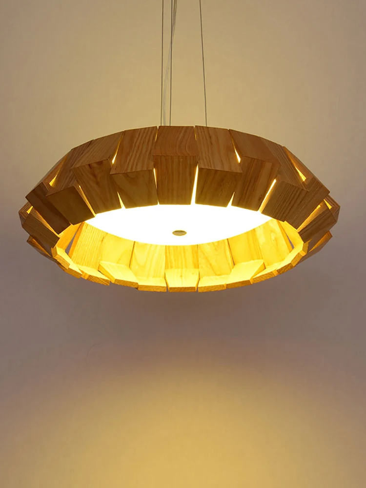

Solid Wood Flying Saucer Pendant Light LED Kitchen Island New Deco Trendy Home Bedroom Japan Style Lustre Lamp Lighting Fixture