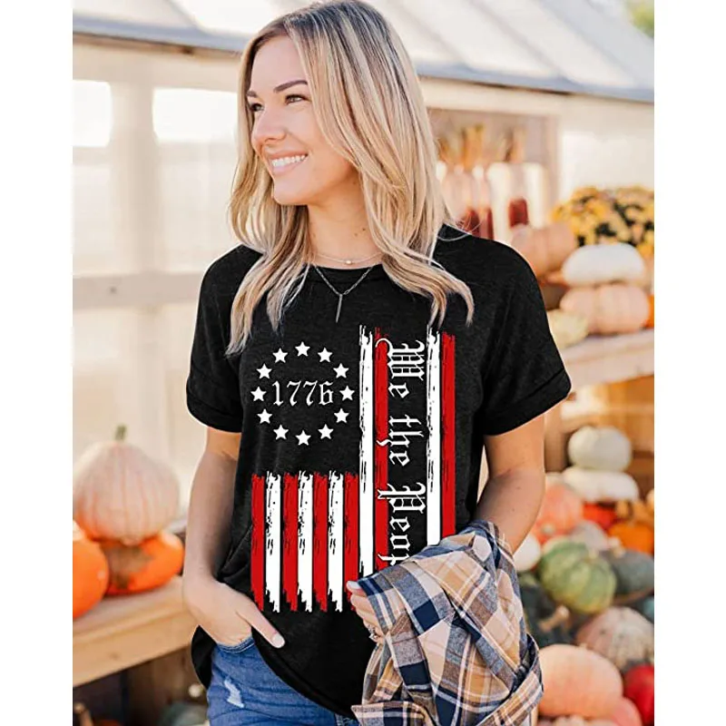 American Flag Shirt Casual Fouth of July Print T-Shirts Memorial Day We Will Never Forget Ultra Maga Loose Patriotic Tee Tops