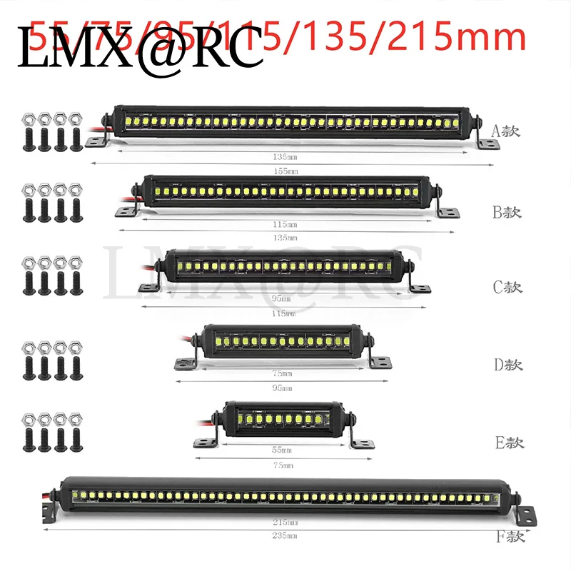 55/75/95/115/135/215mm LED Light Bar Roof Lamp Lights for Axial SCX10 90046 Traxxas TRX4 Slash Rustler 1/8 1/10 RC Car Upgrade