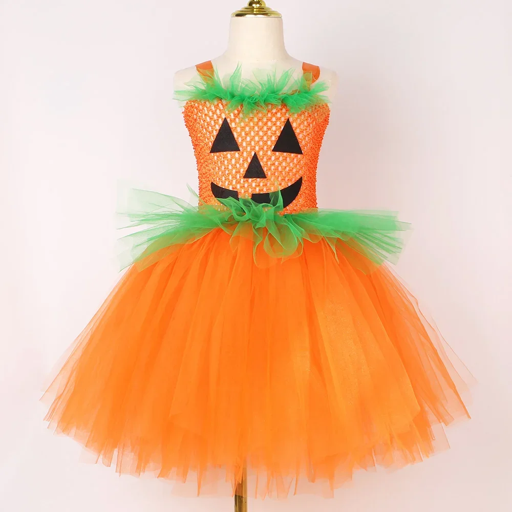 Girls Pumpkin Costume Kids Halloween Dress Up Clothes Orange Pumpkin Tutu Dress Toddler Girls Fancy Carnival Party Tulle Dresses