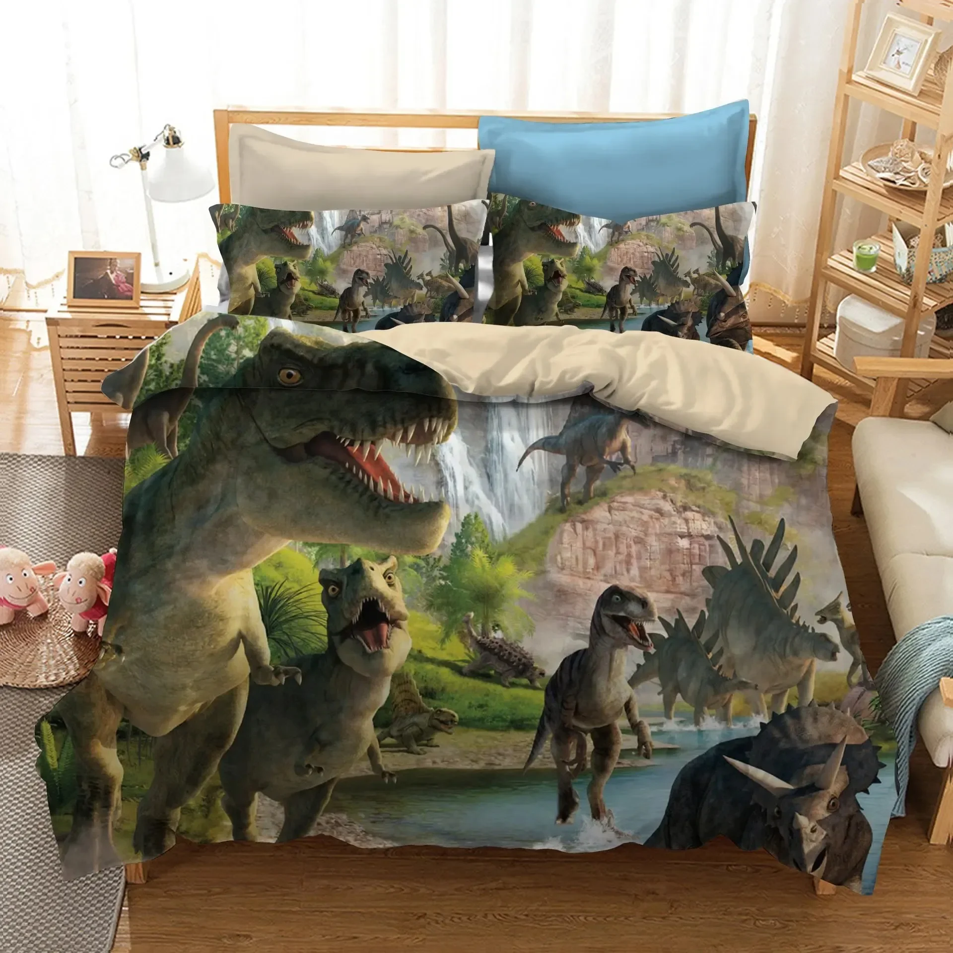 

3D Dinosaur Duvet Cover Set Queen Size for Boys Dinosaur Bedding Set T-Rex Dinosaur Comforter Cover Bed Set Home Decor for Teens