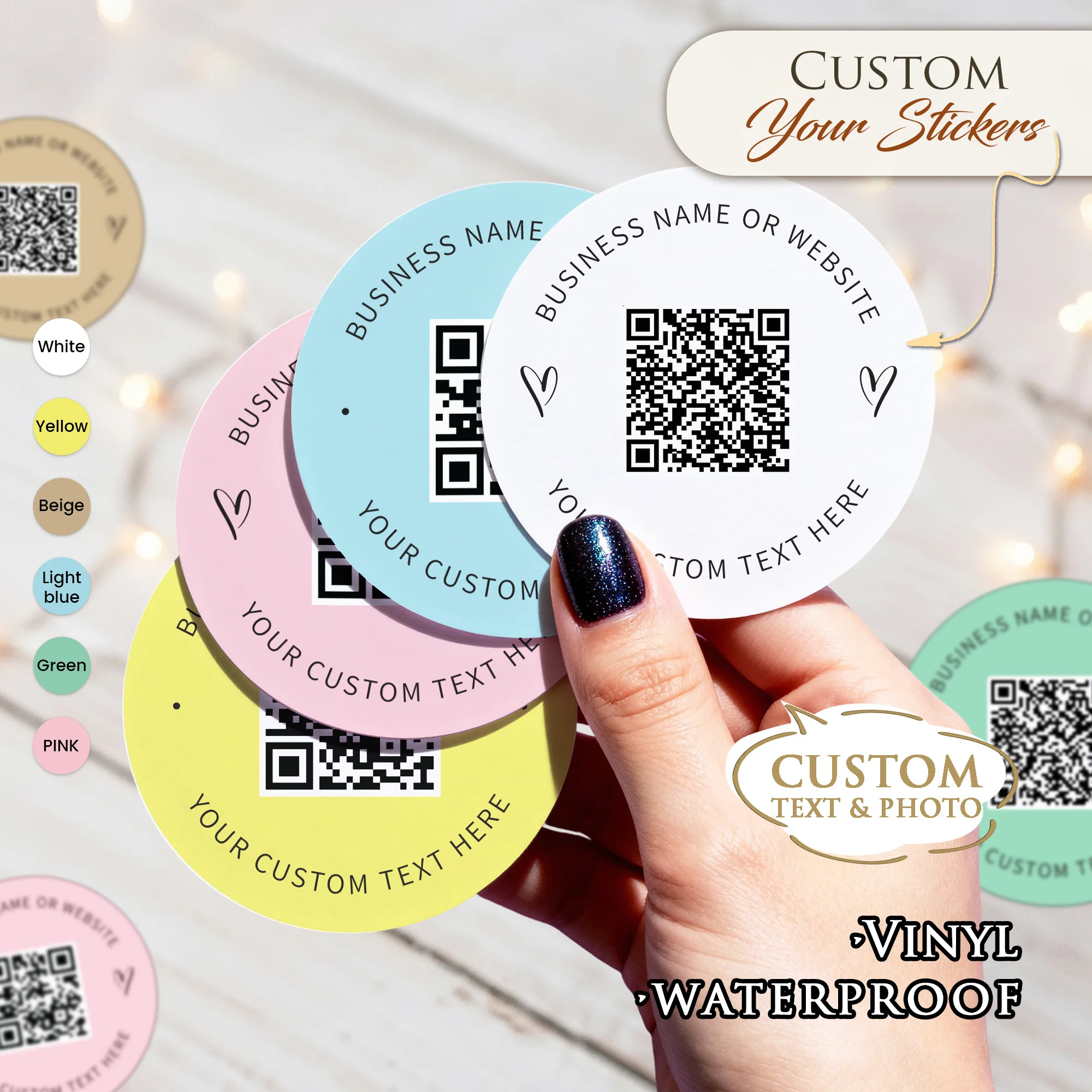 Custom Stickers QR Code PVC Waterproof Round Vinyl Logo Labels Personalized Stickers for Laptop Birthday Party Wedding Business
