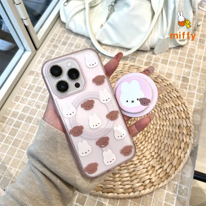 Kawaii Miffy غلاف الهاتف مناسبة آيفون 17 16 15 14 الكرتون ميفي وبوريس حامل مغناطيسي الوردي مكافحة إسقاط جراب هاتف الهدايا