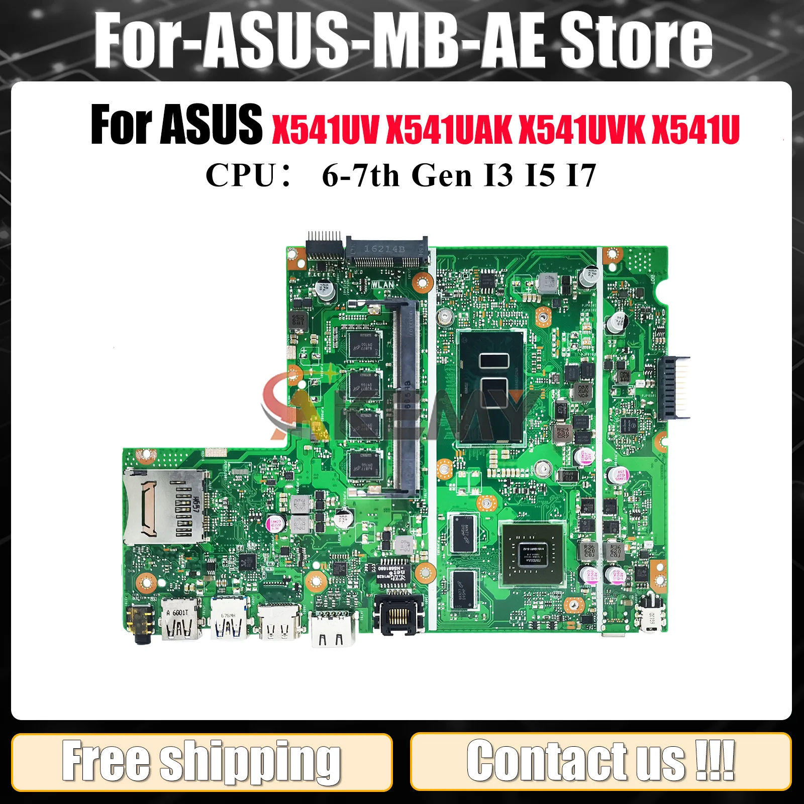 

X541UV Материнская плата для ноутбука ASUS VivoBook R541U X541U X541UJ A541U X541UV X541UAK X541UVK A541U F541U Материнская плата I3 I5 I7 CPU