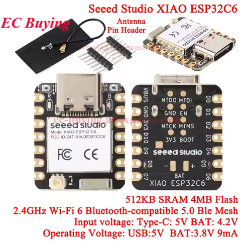 1Pc-10pcs ESP32 Seeed Studio XIAO ESP32C6 2.4G WiFi 6+Bluetooth-compat Ble 5 4M Support Zigbee Matter Wireless Development Board