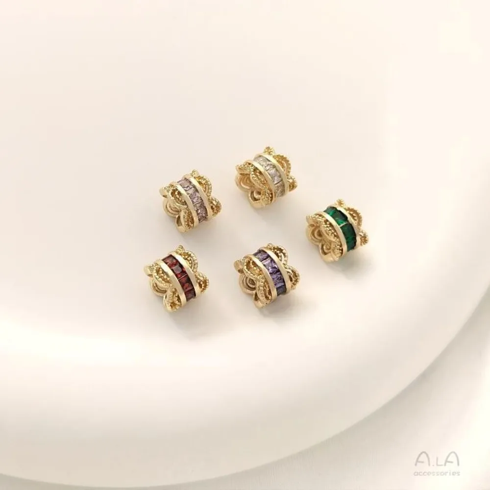 النحاس 14K الذهب اللون الزركون الدانتيل مزدوجة الوجهين زهرة وعاء DIY سلسلة اللؤلؤ حبة فصل اليدوية مجوهرات اكسسوارات