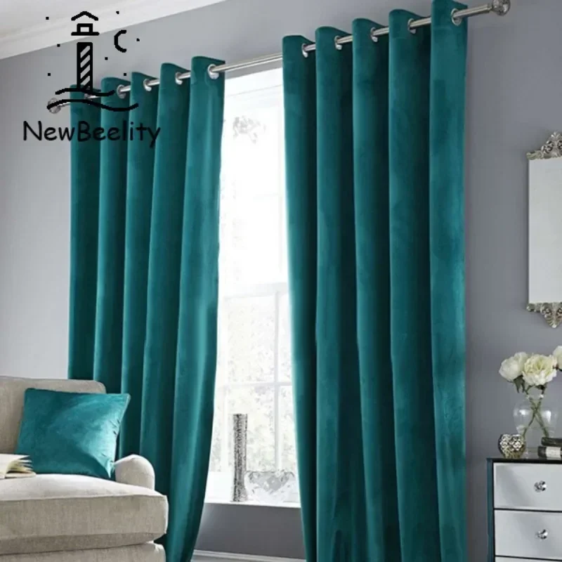 Velvet Luxury Curtains for Living Royal Blue Color Window Blackout Bedroom Thick Villa Door Drapes Cortinas Room Divider Cloth