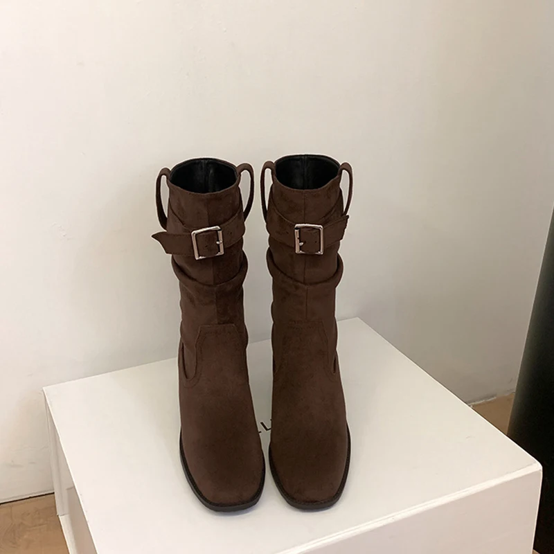 2026 Autumn New Women's Boots Fashion Street Style Women's Ankle Boots Maillard Style Dress Pile of Boots Female