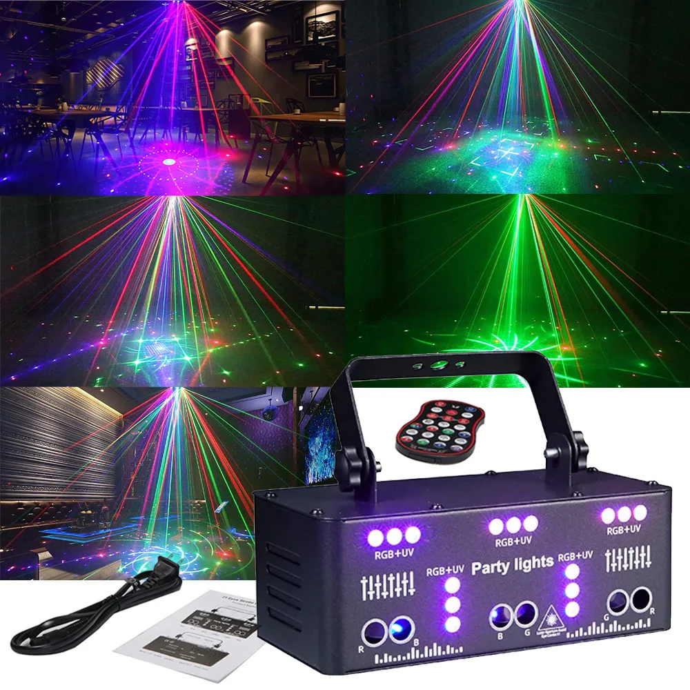 21 Eyes Party DJ Lights 15W RGB UV Disco Beam Strobe Stage Laser Light Support DMX 512 Sound Remote Control Holiday Wedding Lamp
