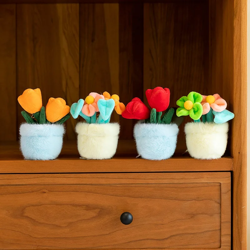 Plush Succulent Tulip Toy Cute Stuffed Plant Hanging Ornament for Kids Birthday Xmas Gift Soft Dolls for Children Girls
