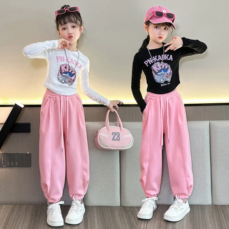 Fashion Spring Summer Girl Clothes Sets Kids Sports Cartoon Print T Shirt +Jogging Pants 2Pcs Suits Teenage Tracksuit Outfits