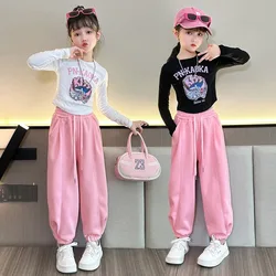 Fashion Spring Summer Girl Clothes Sets Kids Sports Cartoon Print T Shirt +Jogging Pants 2Pcs Suits Teenage Tracksuit Outfits