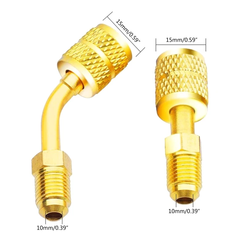 4 Pcs R410A อะแดปเตอร์5/16นิ้ว SAE หญิง1/4นิ้ว SAE ชาย-สำหรับเครื่องปรับอากาศ HVAC 2ตรง + 2มุม