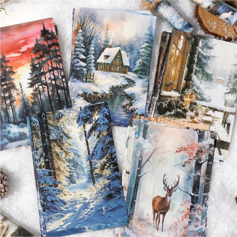 30 Uds. De Material de paisaje de invierno, papel, diario basura, planificador, álbum de recortes, Collage decorativo Vintage, papel artístico para manualidades DIY