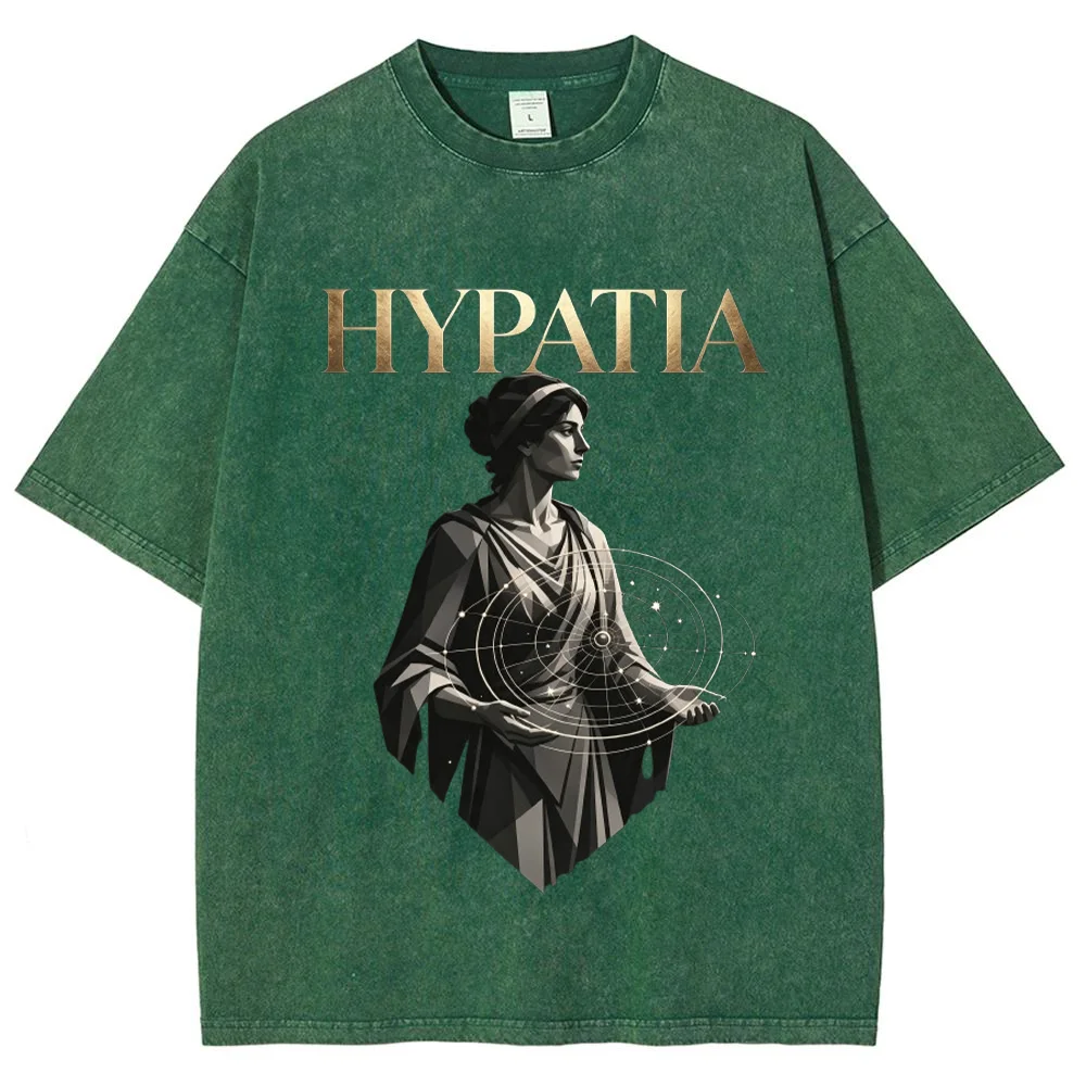Vintage Acid Washed Oversized T Shirt Hypatia Ancient Female Philosopher Astronomer Graphic Tee Retro History Science T Shirts