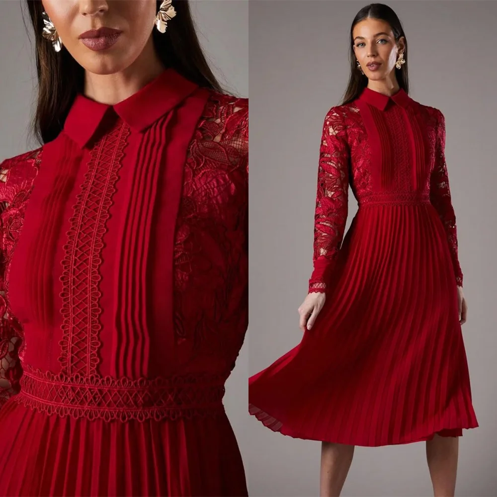 

Customized Formal Red Chiffon Evening Dress Exquisite O-Neck Long Sleeves Homecoming Dresses Fashion Special Occasion Gowns